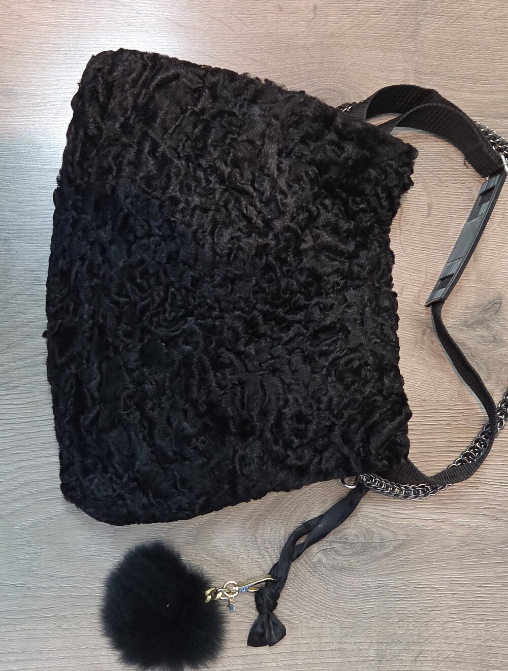 Vintage Upcycled Persian Fur Crossbody Bag Black